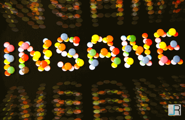 The word Insane made out of smarties candies